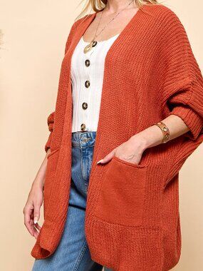 H&M Oversized Boho Fine-Knit Cardigan – Burnt Orange – M/L